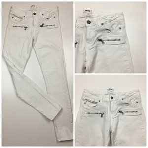 PAIGE Optic White INDIO ZIP Faux Pockets 5 Pocket Logo Hardware Skinny Jeans
